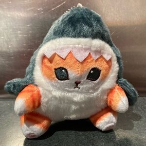 🦈🐱 15cm NWOT Orange Mofusand Cat in Blue Shark Costume Soft Plush Doll w/ chain